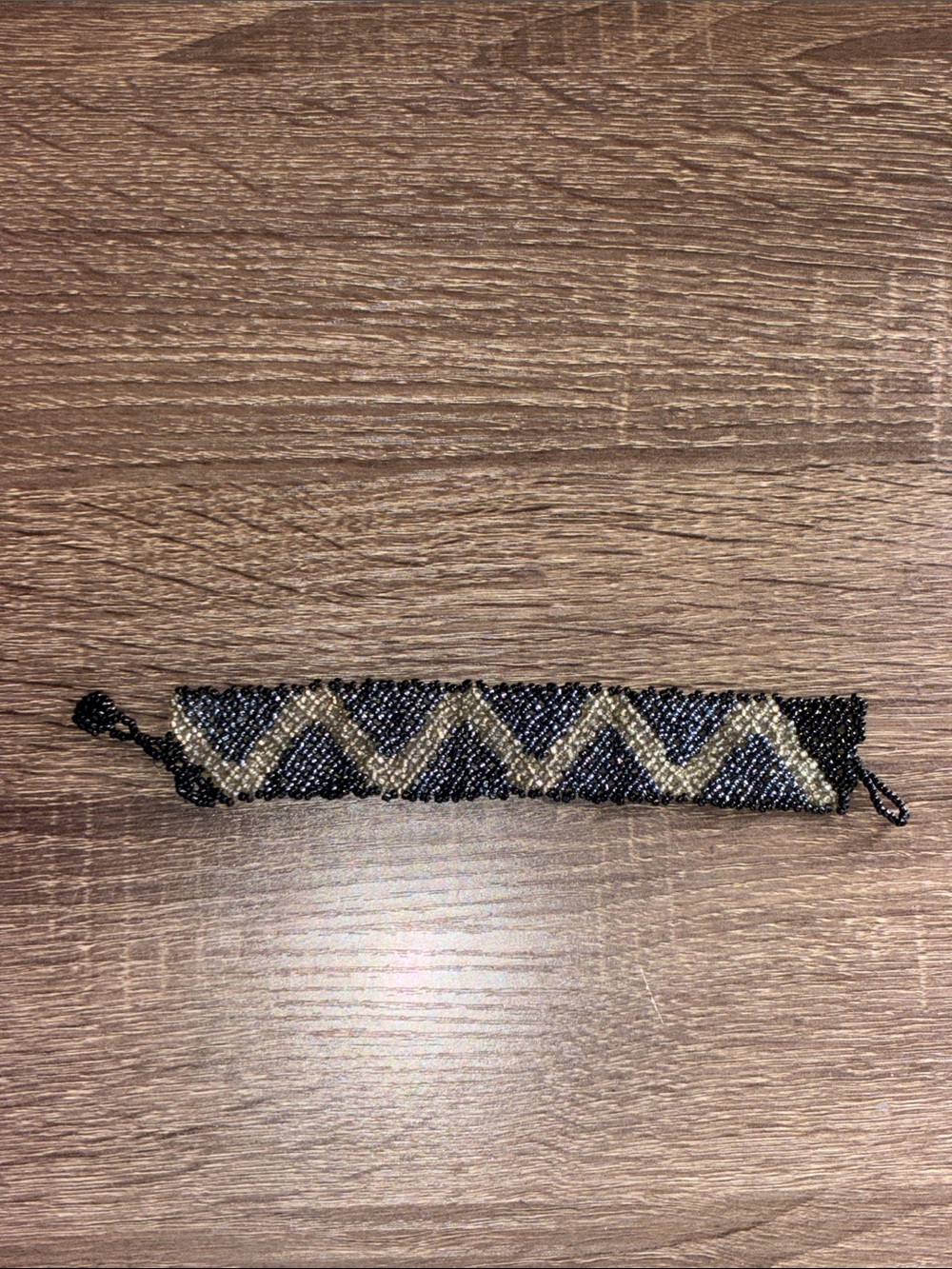 Handmade Vintage Black and Tan Beaded Zigzag Women’s Bracelet
